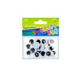 Eyes for creativity are self-adhesive, rotating black and white. 18 mm. 24 pcs.