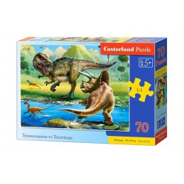 Puzzle 70 pieces. Tyrannosaurus vs Triceratops. Castorland
