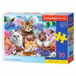 Пазл 70 элементов. Котята с цветами. Castorland