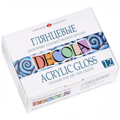 Glossy acrylic paints DECOLA, 12x20 ml.