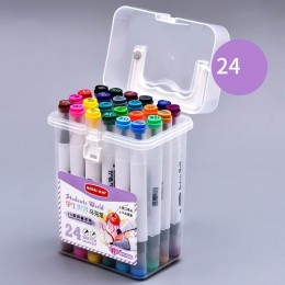 Set of professional alcohol double-sided markers NORA 24 colors in a case / sketch markers