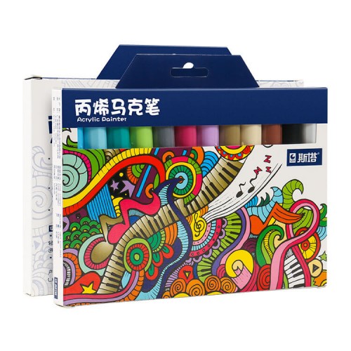 Set of acrylic markers, 12 colors. 