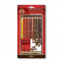 Colored pencils KOH-I-NOOR POLYCOLOR, BROWN LINE, 12 colors