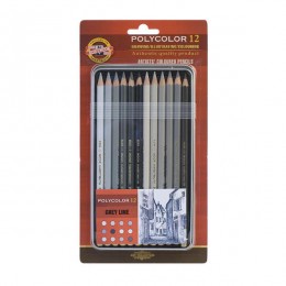 Colored pencils KOH-I-NOOR POLYCOLOR, GRAY LINE, 12 colors