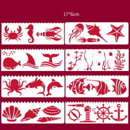 Stencil "Sea animals", plastic (8 pcs., 5.5x18.5cm)