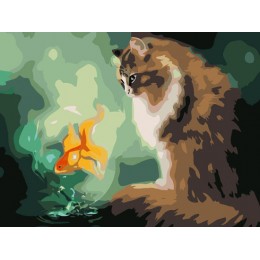 Painting by numbers “Cat with fish” 30x40 cm 