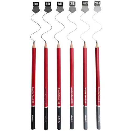 Набор графитовых карандашей с точилкой и ластиком (2H / HB / 2B / 4B / 6B / 8B, 8 штук)