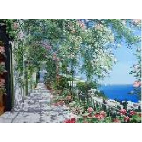 "Путь к морю сквозь цветущую арку" Алмазная мозаика на подрамнике, 40х50 см 
