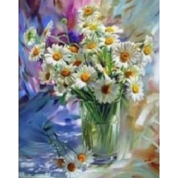 "Ромашки в вазе" алмазная мозаика на холсте с подрамником, 40х50
