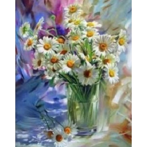 "Ромашки в вазе" алмазная мозаика на холсте с подрамником, 40х50
