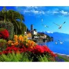 "Прибрежный город в цветах" алмазная мозаика на холсте с подрамником, 40х50