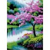 "Сакура у озера" алмазная мозаика на холсте с подрамником, 40х50
