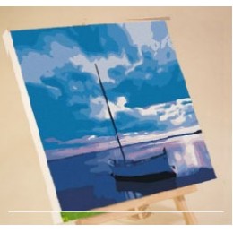 Glezna ar numuriem "Vientuļā laiva saulrietā" 20x20 cm