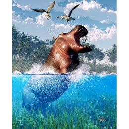 "Бегемот" алмазная мозаика на холсте с подрамником, 30х40