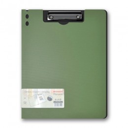 A4 clipboard folder with top clip and olive green cover 